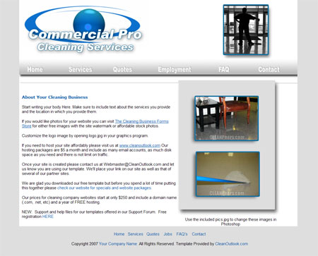 Commercial janitorial website layout package