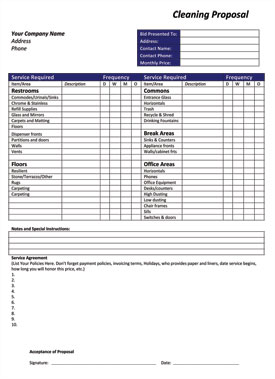 Proposal Templates Free on Agreement Form Template Available At Cleaningbusinessformsstore Com